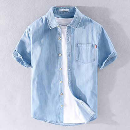 Chemise d'été en jean à manches courtes en coton pour homme, classique et assortie