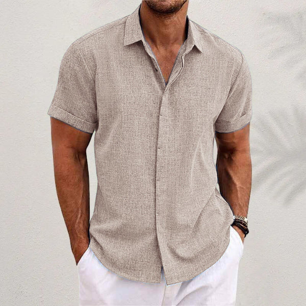 T-shirt ample à manches courtes en lin de couleur unie pour homme