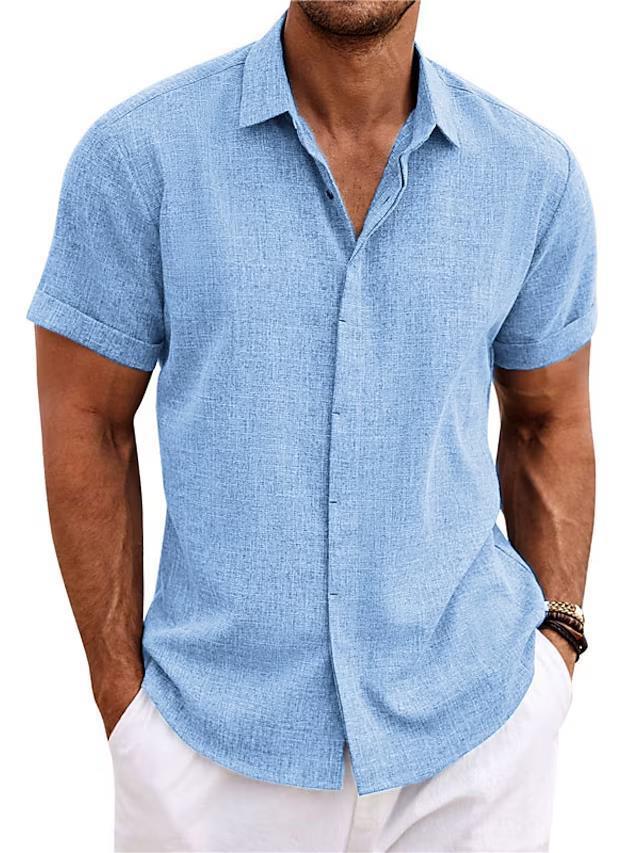 T-shirt ample à manches courtes en lin de couleur unie pour homme