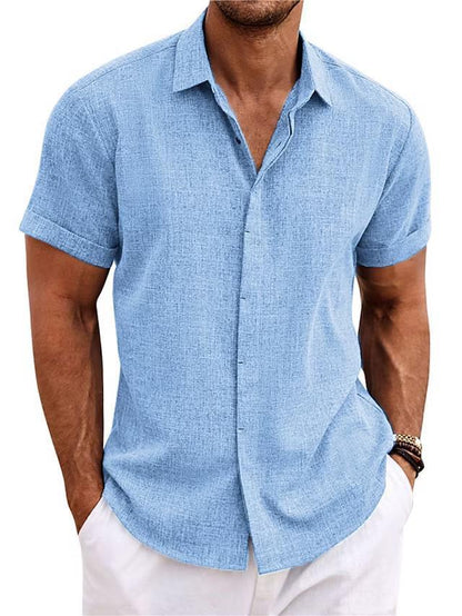T-shirt ample à manches courtes en lin de couleur unie pour homme