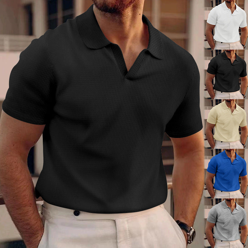 T-shirt à manches courtes et col en V pour homme, couleur unie, à la mode, été