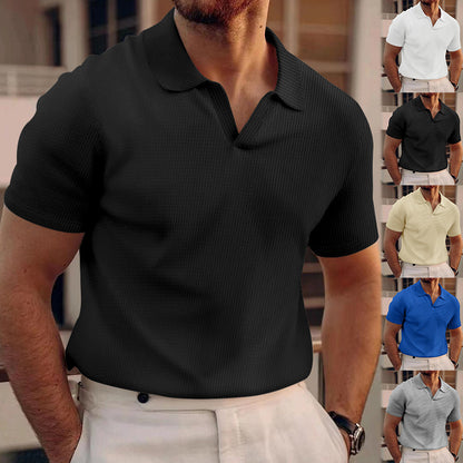 T-shirt à manches courtes et col en V pour homme, couleur unie, à la mode, été
