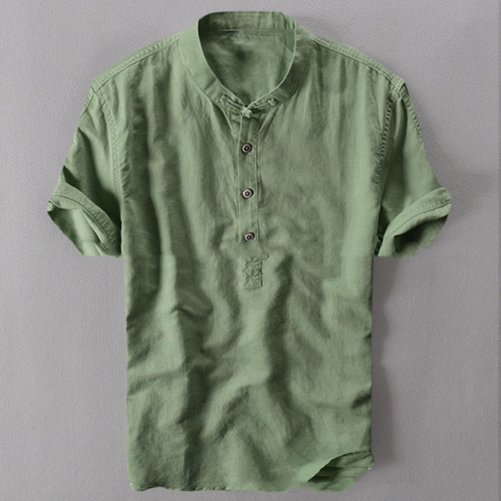 Chemise d'été à manches courtes en coton et lin pour homme, grande taille