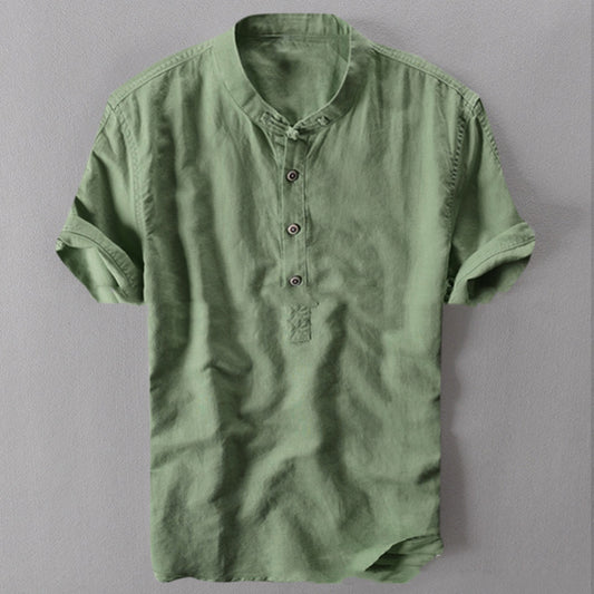 Chemise d'été à manches courtes en coton et lin pour homme, grande taille