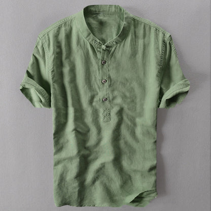 Chemise d'été à manches courtes en coton et lin pour homme, grande taille