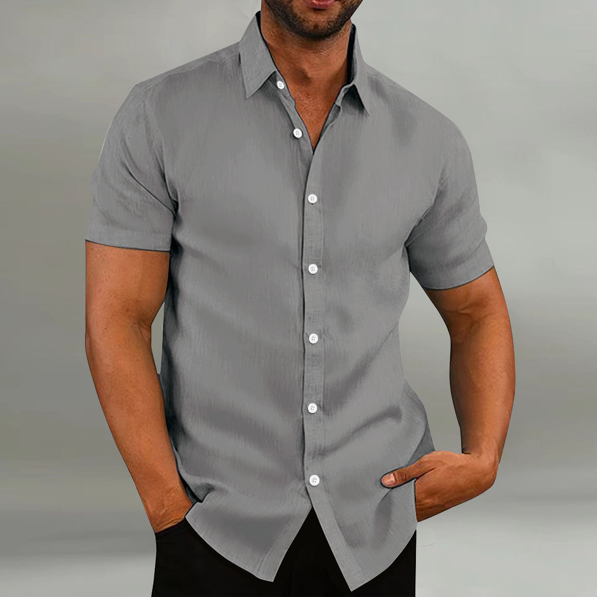 Chemise décontractée à manches courtes en coton et lin pour homme, style vintage