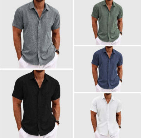 T-shirt ample à manches courtes en lin de couleur unie pour homme
