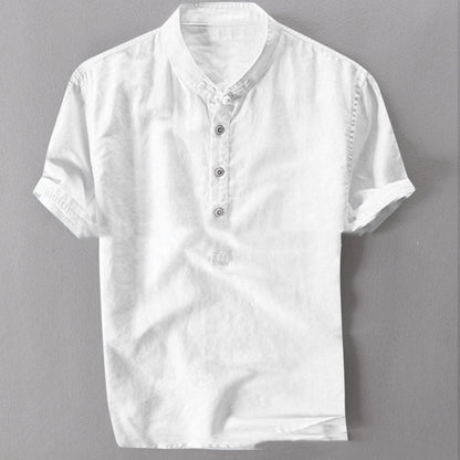 Chemise d'été à manches courtes en coton et lin pour homme, grande taille