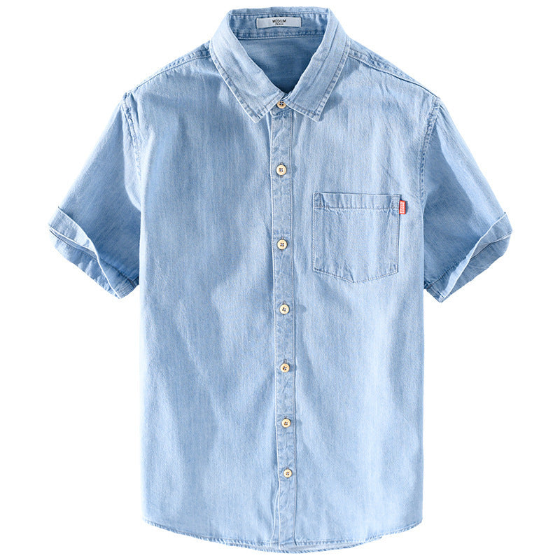 Chemise d'été en jean à manches courtes en coton pour homme, classique et assortie