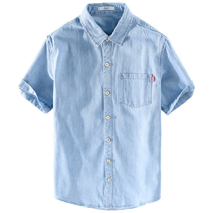 Chemise d'été en jean à manches courtes en coton pour homme, classique et assortie