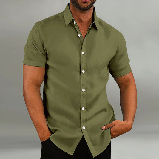 Chemise décontractée à manches courtes en coton et lin pour homme, style vintage